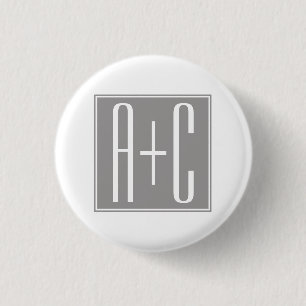 Editable Couples Initials   White & Grey 1 Inch Round Button