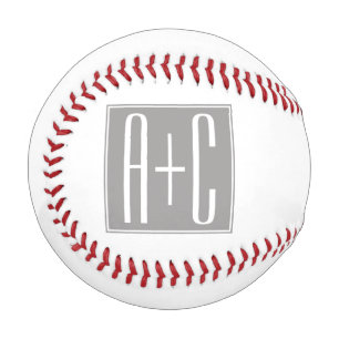 Editable Couples Initials   White & Grey Baseball