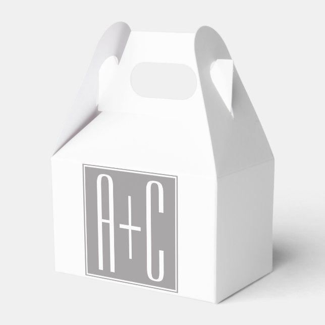Editable Couples Initials | White & Grey Favor Box (Front Side)