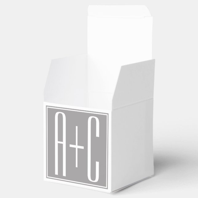 Editable Couples Initials | White & Grey Favor Box (Opened)