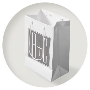 Editable Couples Initials   White & Grey Medium Gift Bag