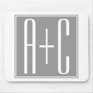 Editable Couples Initials   White & Grey Mouse Pad