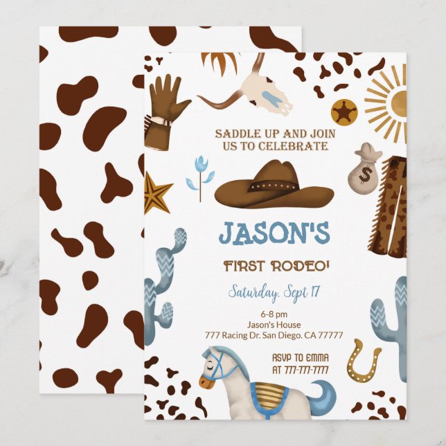 Editable Cowboy Birthday Invitation (Front/Back)