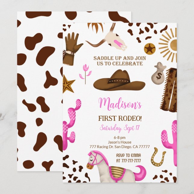 Editable Cowgirl Birthday Invitation (Front/Back)