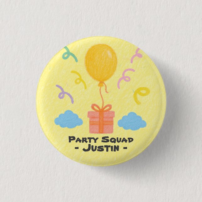 Editable Crayon Style – Balloon Bash Birthday 1 Inch Round Button (Front)
