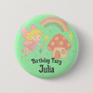 Editable Crayon Style – Fairy Mushroom Birthday 2 Inch Round Button