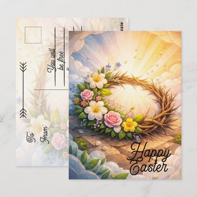 Editable Crown of Thorns Easter Postcard (Front/Back)