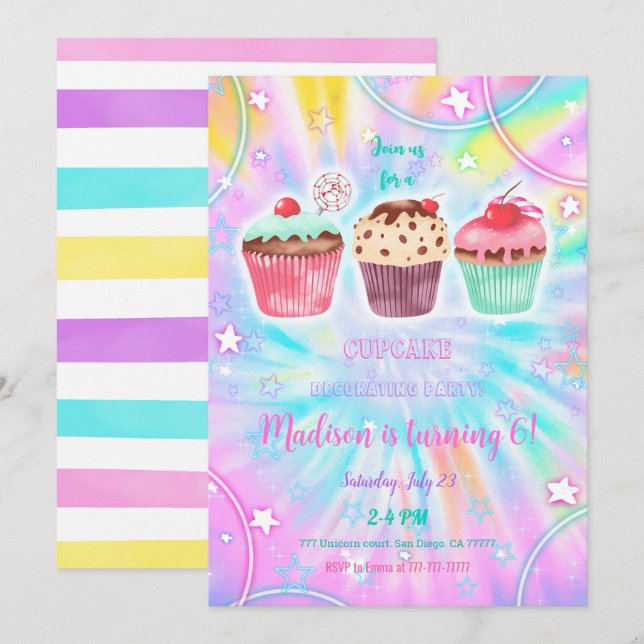 Editable Cupcake Birthday Invitation (Front/Back)