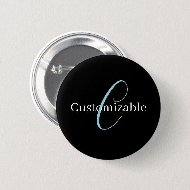 Editable Cursive Script Monogram Black Blue White 2 Inch Round Button (Front & Back)