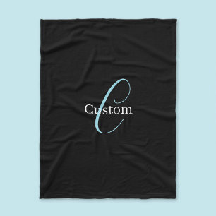Editable Cursive Script Monogram Black Blue White Fleece Blanket
