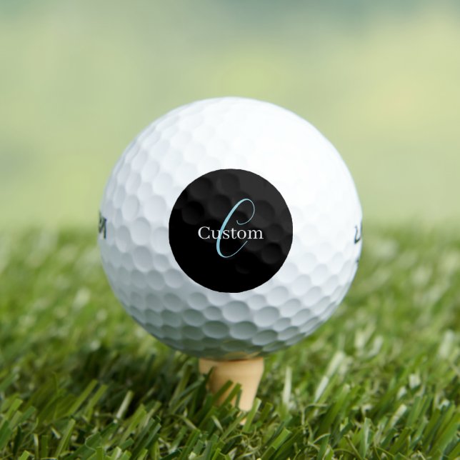 Editable Cursive Script Monogram Black Blue White Golf Balls (Insitu Tee)