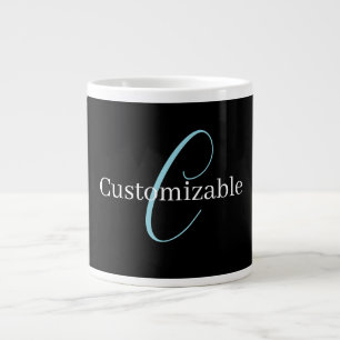 Editable Cursive Script Monogram Black Blue White Large Coffee Mug
