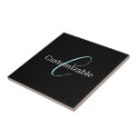 Editable Cursive Script Monogram Black Blue White Tile<br><div class="desc">Editable monogram design,  customize and change as you like!</div>