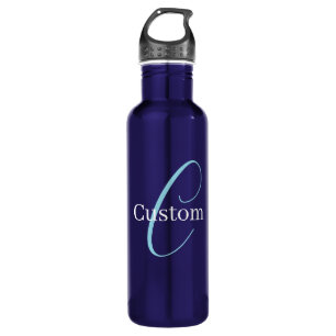 Editable Cursive Script Monogram Purplish Blue 710 Ml Water Bottle