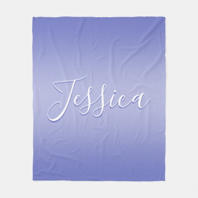 Editable Cursive Script | White & Purple Violet Fleece Blanket (Front)