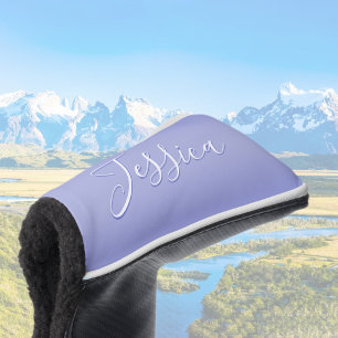Editable Cursive Script White & Purple Violet Golf Head Cover