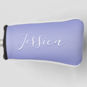 Editable Cursive Script White & Purple Violet Golf Head Cover
