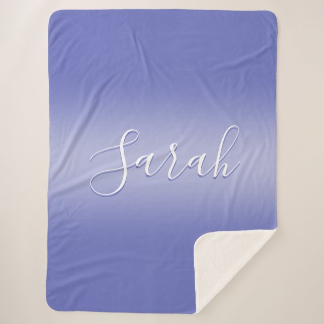 Editable Cursive Script | White & Purple Violet Sherpa Blanket (Front)