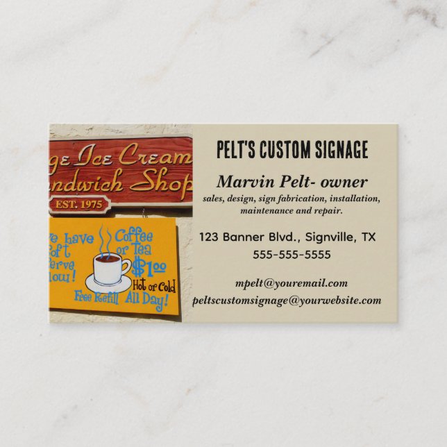 Editable Custom Signage Shop Business Card (Front)