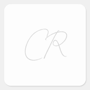 Editable Customizable Modern Minimalist Monogram Square Sticker