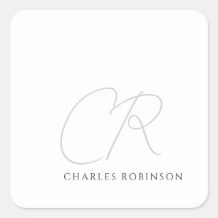 Editable Customizable Modern Minimalist Monogram Square Sticker