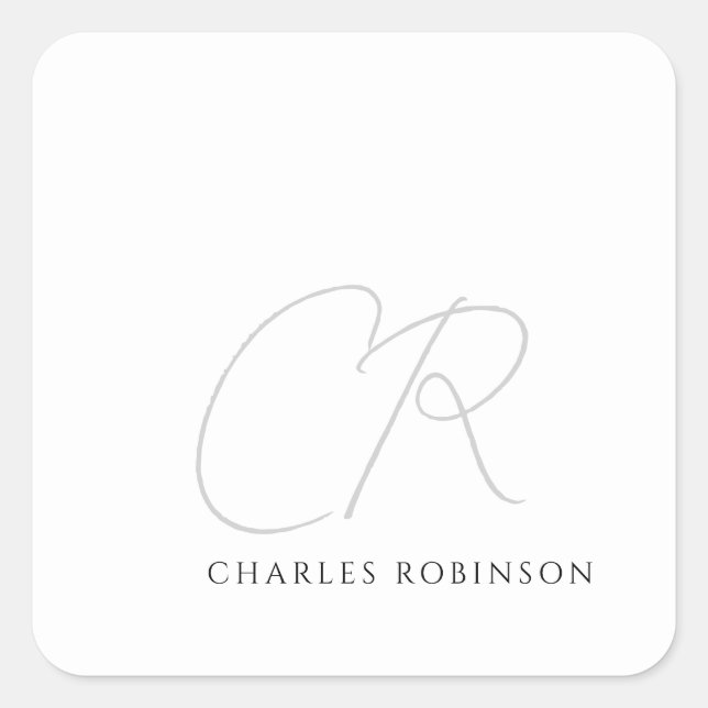 Editable Customizable Modern Minimalist Monogram Square Sticker (Front)