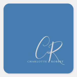 Editable Customizable Modern Minimalist Monogram Square Sticker