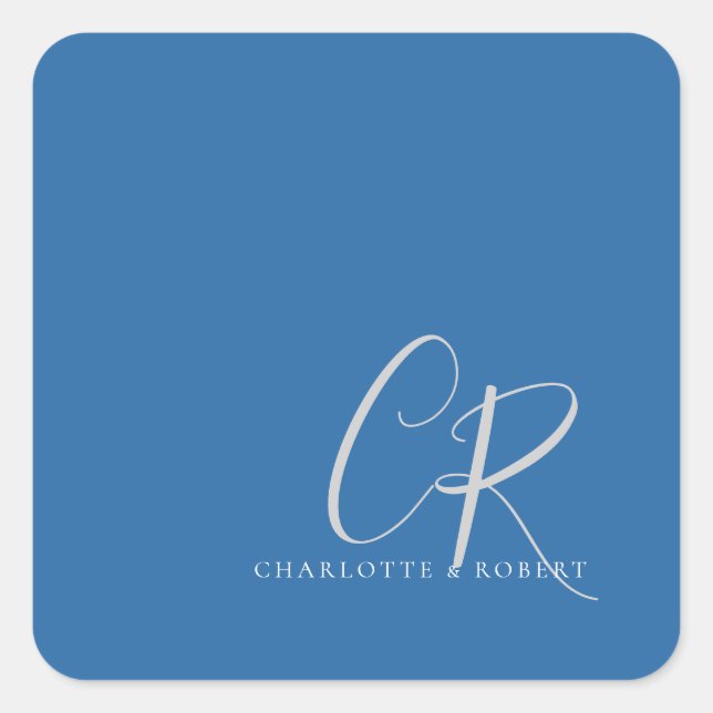 Editable Customizable Modern Minimalist Monogram Square Sticker (Front)