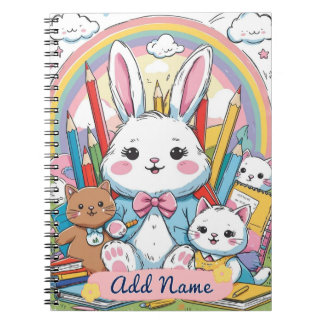 Editable Cute Bunny Rainbow School Notebook