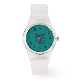 EDITABLE CUTE CLEAR TEAL GREEN IMAGE TEXT TEMPLATE WATCH