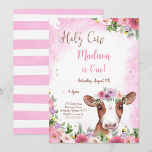 Editable Cute Cow Birthday Invitation