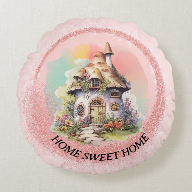 Editable Cute Fairy House Home Sweet Home Round Pillow (Front)