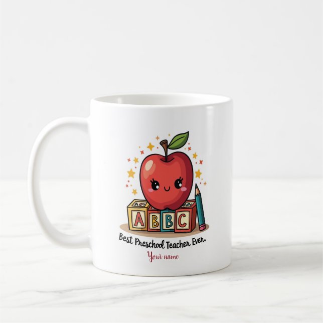 Editable Cute Teacher Apple Design Coffee Mug (Left)