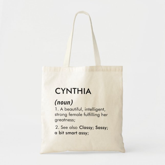 Editable Cynthia name definition, custom name Tote Bag (Front)