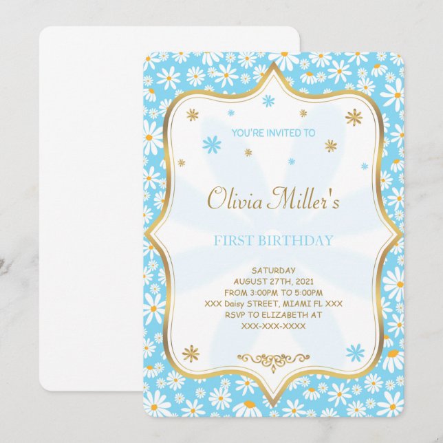 Editable Daisy Birthday Invitation (Front/Back)