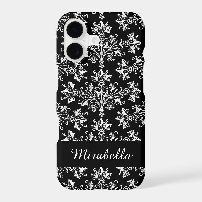 Editable Daisy Damask Blanc sur coque iphone noir (Verso)