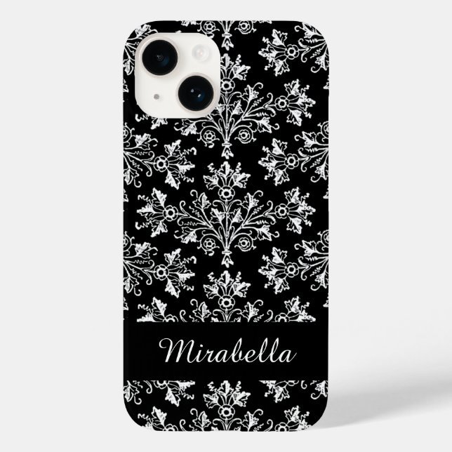Editable Daisy Damask Blanc sur coque iphone noir (Verso)