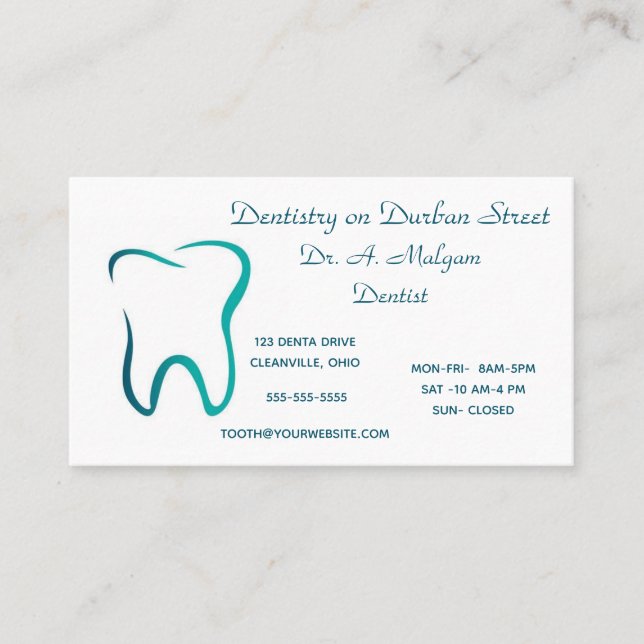 Editable Dentistry on Durban Street Tooth Business Card (Front)