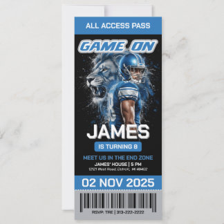 Editable Detroit Football Ticket Birthday Invite
