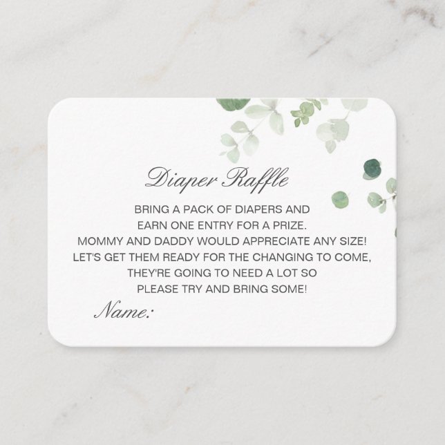 Editable Diaper Raffle Baby Shower Insert Printed (Front)