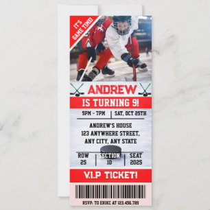 Editable Digital Hockey Ticket Birthday with Photo Invitation