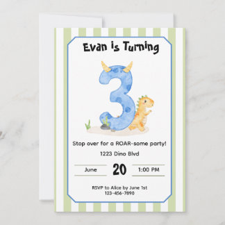 Editable Dinosaur 3rd Birthday Invitation 