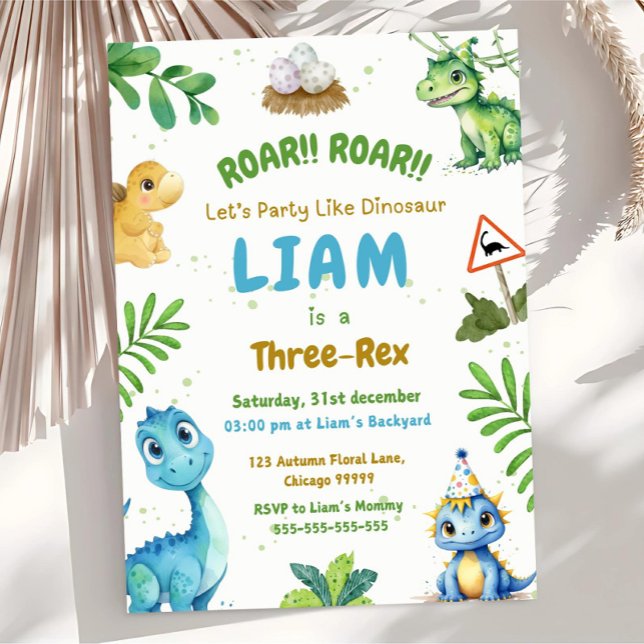 Editable Dinosaur 3rd Birthday Invitation Template (Creator Uploaded)