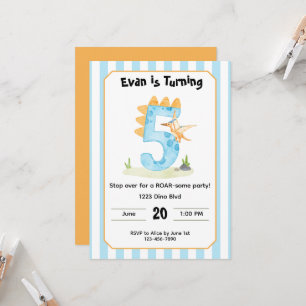 Editable Dinosaur 5th Birthday Invitation 