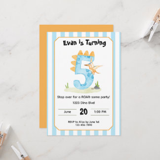 Editable Dinosaur 5th Birthday Invitation 