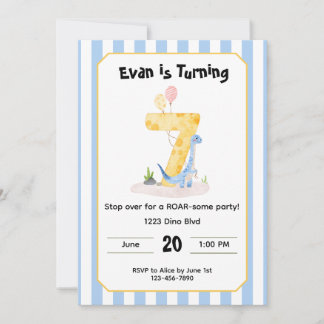 Editable Dinosaur 7th Birthday Invitation 