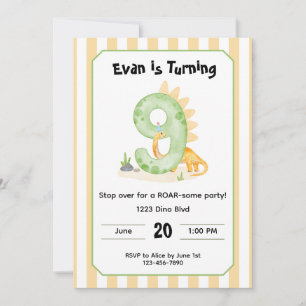 Editable Dinosaur 9th Birthday Invitation 