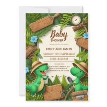 Editable Dinosaur baby boy shower card for boys