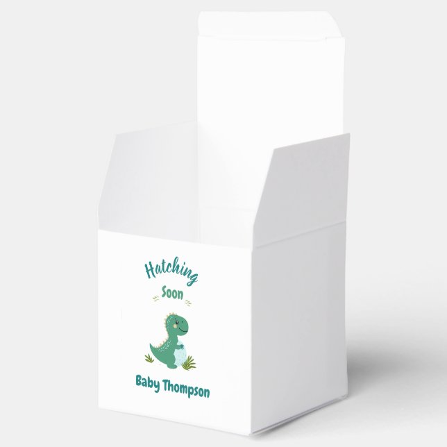 Editable Dinosaur Baby Boy Shower Hatching Soon Favor Box (Opened)
