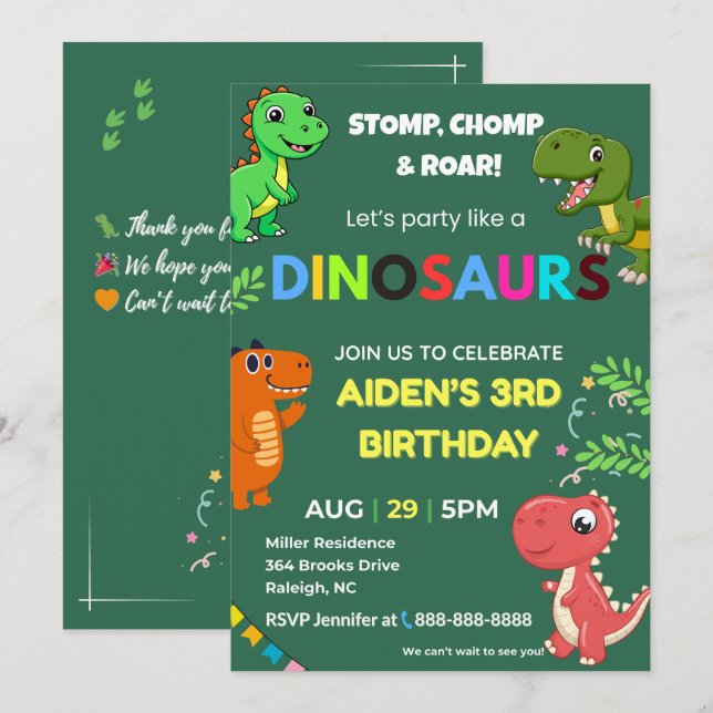 Editable Dinosaur Birthday Invitation (Front/Back)